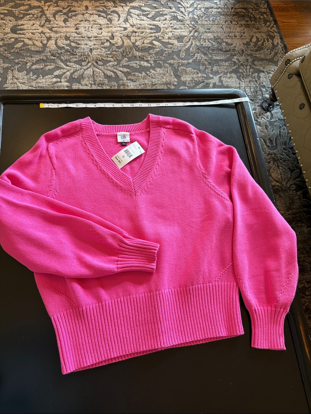 CAbi knockout pullover Women's V-Neck Sweater in Hot Pink
